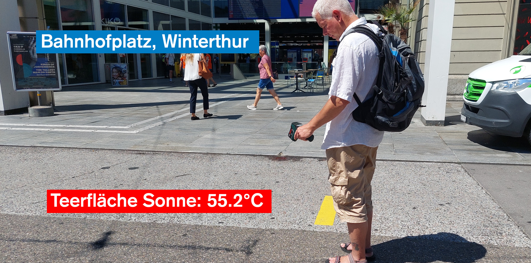 Oberflächentemperatur Bahnhofplatz Winterthur