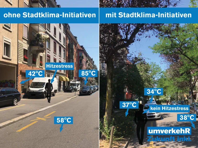 Bild der Temperaturunterschiede mit und ohne Bäume