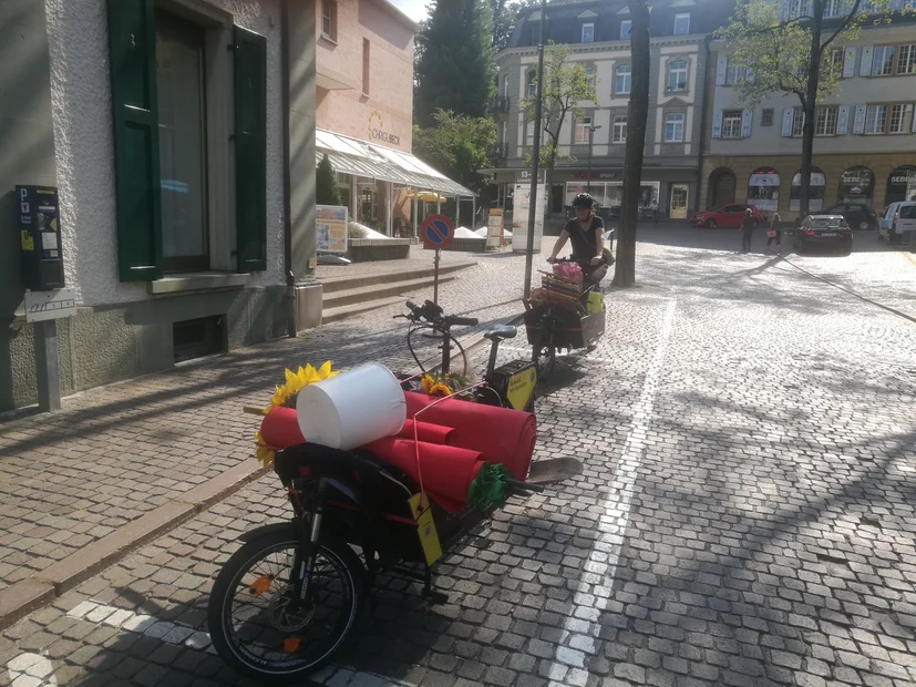 Temporäre Bepflanzung statt Parkplatz mit Christian von Pro Natura am PARK(ing) Day 2020 in Burgdorf